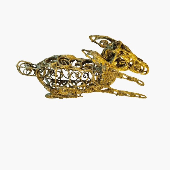 Gold Glitter Wire Reindeer Christmas Centerpiece Holiday Lying Down Figurine - Picture 4 of 9